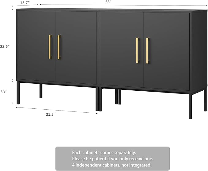 LYNSOM Storage Cabinet with Doors, Set of 2, Modern Buffet Cabinet with Storage, Kitchen Sideboard Buffet, Black Wood Accent Cabinet for Living Room, Bedroom, Hallway, Entryway, Office, Black