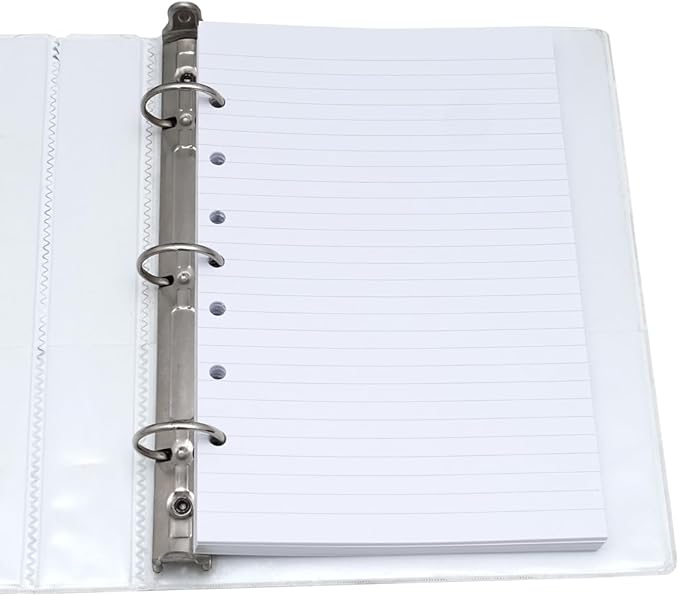 Lind Filler Paper for Mini Binder 5.5"x8.5", 100 Sheets, 7-Hole, White