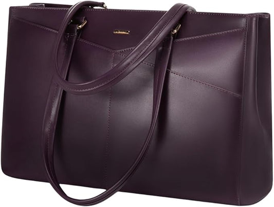 LOVEVOOK Laptop Bag for Women 15.6 Inch Tote Bags Waterproof Leather Briefcase Computer Women Business Office Work Bag,Mulberries Purple