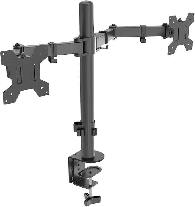 H&C(hcck&Cllassp) Dual Monitor Mount, Monitor Arm with Swivel, Tilt, Rotation, Height Adjustable, VESA Mount for 17-27” Monitors up to 17.6lbs, Desk Mount with C-Clamp, Black