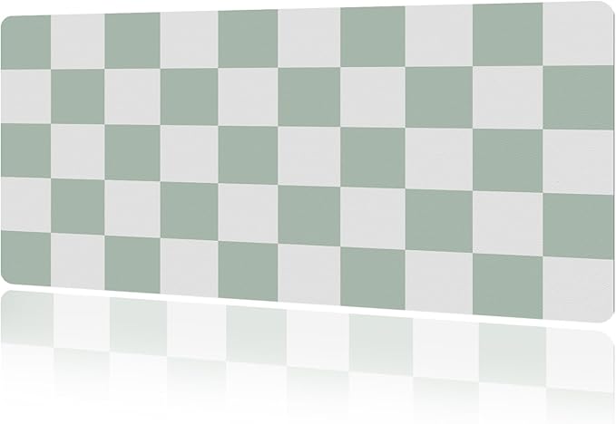 MAYCARI Cute Desk Mat Kawaii Mousepad, Anime Aesthetics Desk Pad XXL Cute Checkered White and Green Mouse Pad Computer Keyboard Mat, Office Desk Pad Protector 31.5"X15.7"
