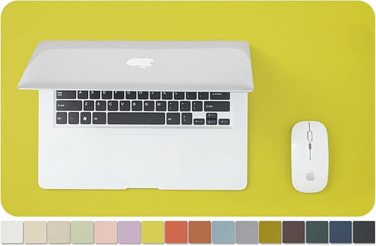 Leather Desk Mat - Small Non-Slip PU Desk Pad for Office and Home - Desk Organization and Accessories - Ideal for Large Mouse Pad and Small Desk Mats on Top of Desks (Lemon Yellow,23.6"x 13.8")