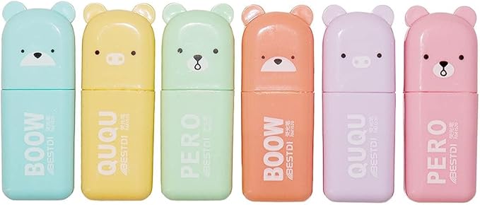 Leery Novelty Cute Mini Bear Highlighter Pens & Assorted Macaron Colors Chisel Tip Pastel Pens for Office,Writing & School Office Supplies (6)