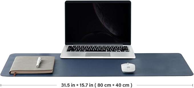 Leather Desk Mat - Non-Slip PU Desk Pad for Office and Home - Desk Organization and Accessories - Ideal for Large Mouse Pad and Desk Mats on Top of Desks (Dark Blue,31.5"x 15.7")