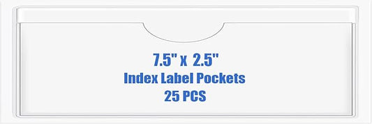 Origin-Joy 25 PCS Self-Adhesive Index Label Pockets, Clear Plastic Peel & Stick Card Holders with Top Open for Loading (7.5 x 2.5 inch)