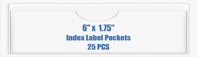 Origin-Joy 25 PCS Self-Adhesive Index Label Pockets, Clear Plastic Peel & Stick Card Holders with Top Open for Loading (6 x 1.75 inch)