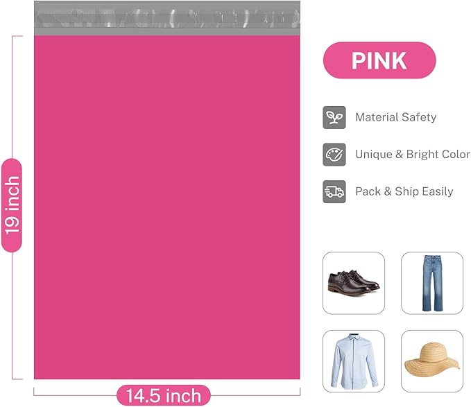 Metronic Pink Poly Mailers 14.5x19 Large Poly Mailers 500 Pack Self-Seal Shipping Bags, Packaging Bags, Shipping Envelopes, Packaging for Small Business, Boutique, Clothing