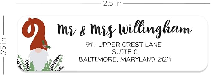 Holiday Gnome Rolled Address Label/Roll of 500 Adorable Christmas Personalized Address Labels/Designer Return Address Stickers in Elegant Plastic Dispenser