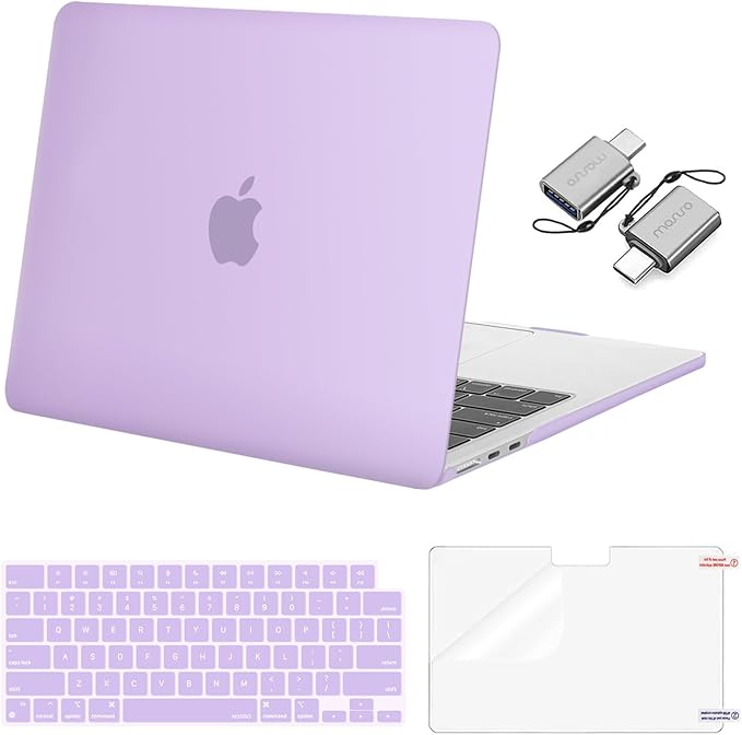 MOSISO Compatible with MacBook Air 13 inch Case 2025 2024 2023 2022 M4 A3240 M3 A3113 M2 A2681, Plastic Hard Shell&Keyboard Cover&Screen Film&Type C for MacBook Air 13.6 inch Case, Purple