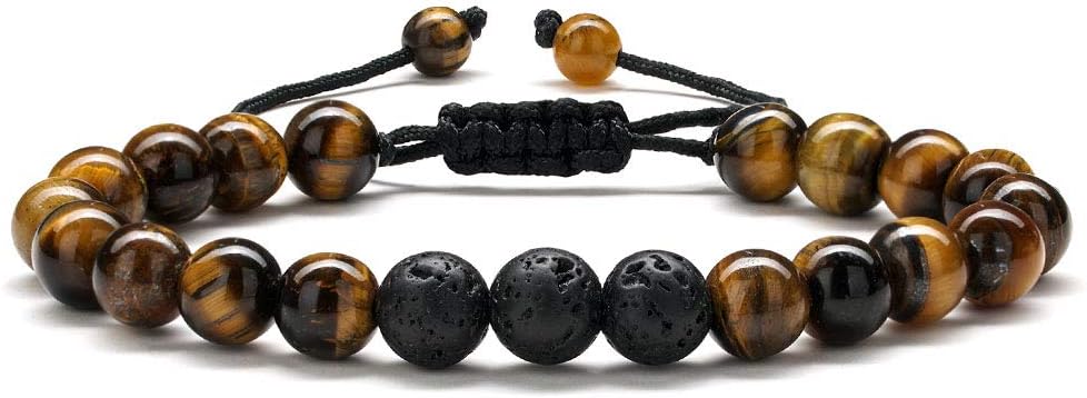 M MOOHAM Natural Stone Bracelets for Men - 8mm Tiger Eye | Matte Agate | Lava Rock Bracelets for Men Teen Boys Gifts Birthday Anniversary Christmas Gifts for Men Teens