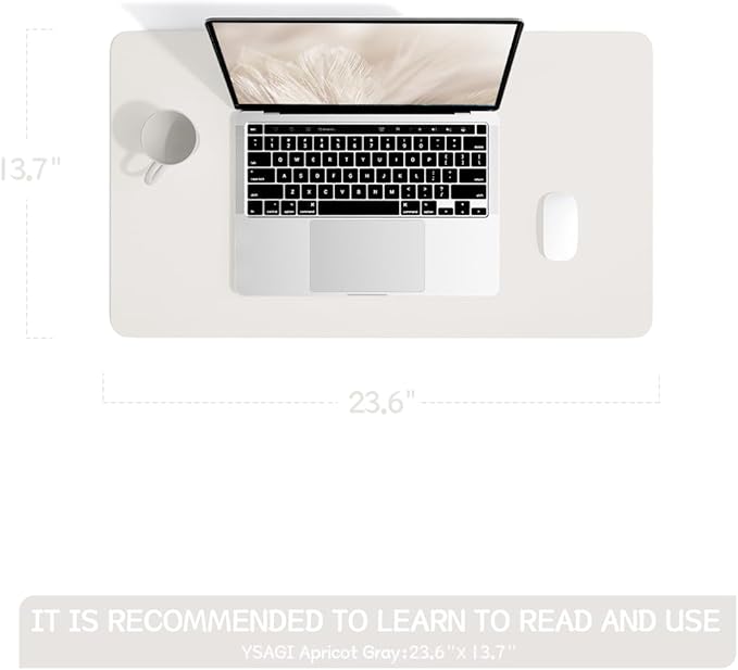 YSAGi Non-Slip Leather Desk Pad, Waterproof Laptop Computer Desk Keyboard Mat, Table Protector Blotter Mat, Large Mouse Pad for Office/Work/Home/Decor(Apricot Gray, 23.6" x 13.7")