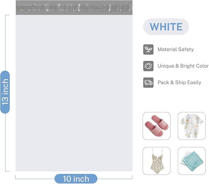 Metronic Poly Mailers 10x13 1000Pcs, Small Shipping Bags for Clothing, Waterproof Mailers Poly Bags for Small Business, Shipping Envelopes Mailing Bags for Business, White