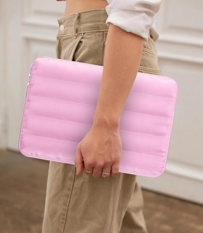 LS-M Puffy 13-14 Inch Laptop Sleeve Case for Women Men Cute Carrying Cover Compatible with MacBook Air M2, MacBook Pro 14 Protective Portable Case (Pink, 13-14inch)