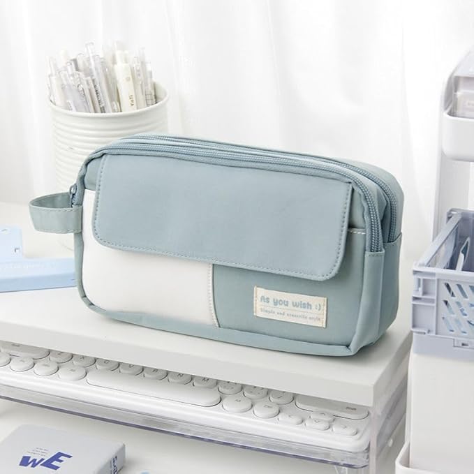 42 Pcs Big Capacity Pencil Pouch with Aesthetic School Supplies, 12 Pastel Highlighters, 5 Black Ink Gel Pens, 6 Mechanical Pencils Set 0.5 & 0.7mm, Sticky Notes, Stationary Set for Student(Blue)