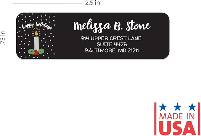 Holiday Candle Rolled Address Labels/Roll of 250 Personalized Return Address Labels/Designer Return Address Stickers in Elegant Plastic Dispenser