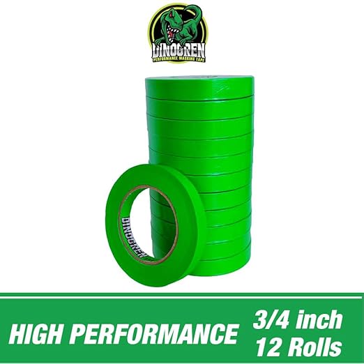 LAUCO DINOGREN High Performance Masking Tape for Car Paint, Heat & Water Resistant, Multi-Purpose Green (0.75 in (12 Rolls))