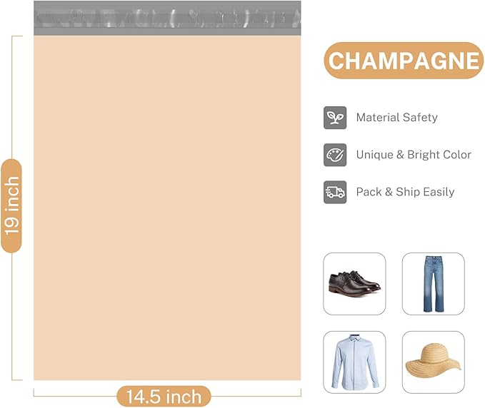 Metronic Poly Mailers 14.5x19 500 Pcs | Medium Size Shipping Bags for Clothes | Large Poly Mailer Bags, Shipping Envelopes, Mailing Bags for Small Business, Strong Adhensive Poly Bags Beige