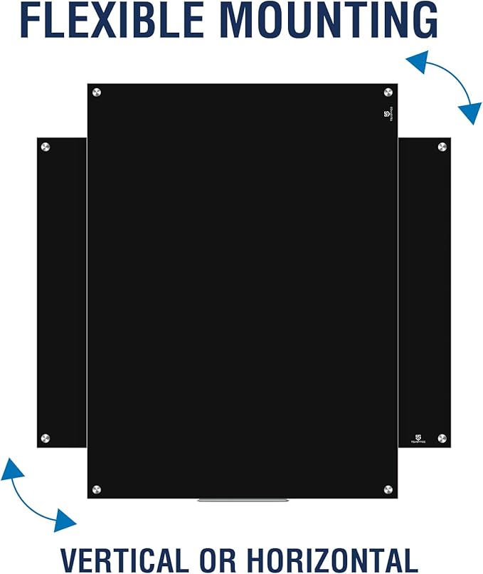 TSJ OFFICE Glass Dry-Erase Board - 48 x 30 Inches Wall Mounted Black Glass Magnetic Whiteboard, Large Frameless White Board for Office, Home & School