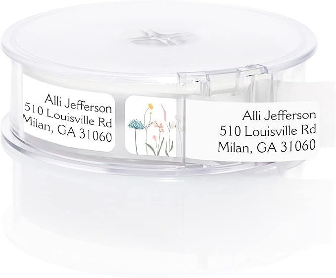 Wildflower Rolled Address Labels / 250 Personalized Return Address Labels/Designer Address Stickers in Elegant Plastic Dispenser