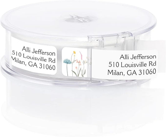 Wildflower Rolled Address Labels / 250 Personalized Return Address Labels/Designer Address Stickers in Elegant Plastic Dispenser
