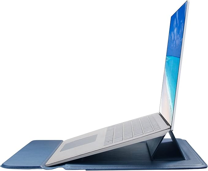 Megoo 13" Laptop Case Sleeve Compatible with Microsoft Surface Laptop 6 13.5", MacBook Air/Pro, Samsung Galaxy Book/Chromebook 13.3” PU Leather Carry Stand Case for 13" 14" Tablet Chromebook(Blue)