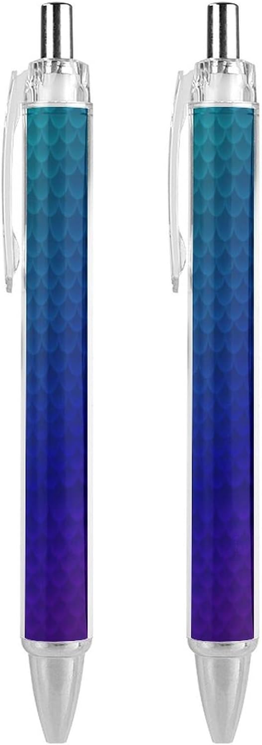 Cute Ballpoint Pen Refillable Black Ink 0.5 mm Ball Point Pens Ocean Sea Blue Mermaid Fish Scale Retractable Pens Writing Accessories for Teacher Writer, 2 Pcs