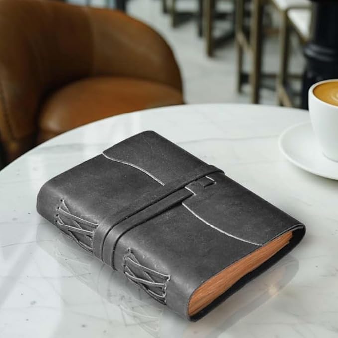 LEATHER VILLAGE Leather Bound Journal - Black, 7"X5", 220 Pages - Vintage Blank Paper Diary for Writing, Drawing, Sketchbook, and Travel Notebook - Ideal for Women and Men