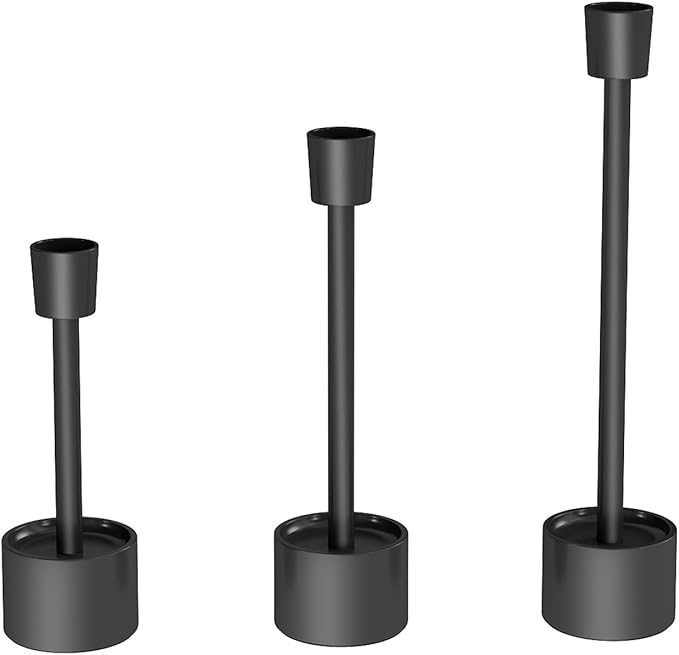 YUMORE Small Candle Holders - Pillar Candle Solid Stainless Steel Stands for Halloween, Wedding Centerpieces, Dining Table, Mantel Decor, Modern Farmhouse, Matte Black 3-Packs
