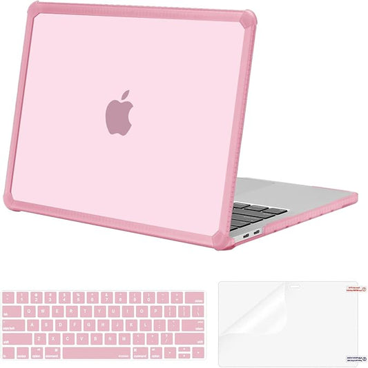 MOSISO Compatible with MacBook Pro 13 inch Case M2 2025-2016 A2338 M1 A2251 A2289 A2159 A1989 A1708 A1706, Anti-Cracking Heavy Duty Plastic TPU Bumper Hard Case&Keyboard Skin&Screen Film, Chalk Pink