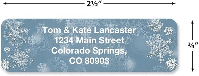 Snowflake Christmas Holiday Rolled Personalized Return Address Mailing Labels with Dispenser, Set of 250, 5 Designs, Small ¾ x 2½ Inch Size, Custom Self-Adhesive Sticker Roll, by Colorful Images
