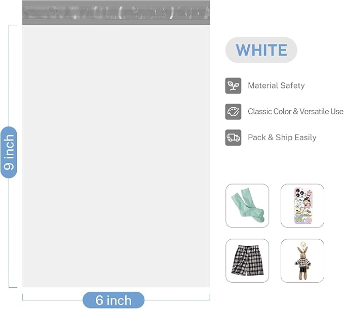 Metronic Poly Mailers 6x9 1200 Pack White, Small Shipping Bags Bulk Mailing Envelopes for Small Business, Mailers Poly Bags for Shipping Self Seal Waterproof, Mailing Bag Packaging Bags