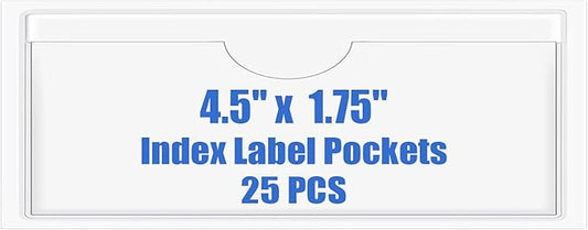 Origin-Joy 25 PCS Self-Adhesive Index Label Pockets, Clear Plastic Peel & Stick Card Holders with Top Open for Loading (4.5 x 1.75 inch)