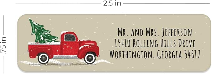Red Holiday Truck Rolled Address Labels / 250 Personalized Return Address Labels/Designer Address Stickers in Elegant Plastic Dispenser
