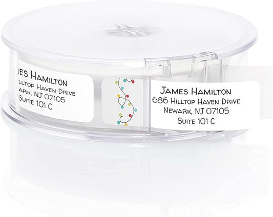 Christmas String Lights Rolled Address Label/Roll of 500 Holiday Personalized Address Labels/Designer Return Address Stickers in Elegant Plastic Dispenser