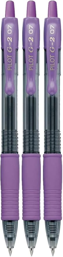 G2 Retractable Premium Gel Ink Roller Ball Pens Fine Point Fine Point (.7mm) Purple Ink 3-pk; Refillable & Premium Comfort Grip Bundle with Plastic Reusable Pouch