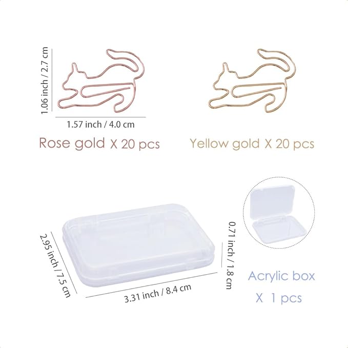 OWLFAVO 40pcs Kitty Shape Paper Clips with Clear Box, Pink and Purple, Funny Cute Paperclips Bookmarks Planner Clips for Fun Office Supplies School Gifts Wedding Decoration