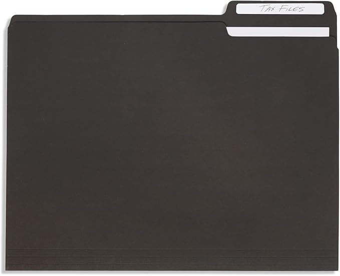 100 Blue Summit Supplies Black File Folders - Letter Size File Folders with 1/3 Cut Tabs, Durable 11pt Black Paper, Holds Letter Size Documents, Black Folder 100 Pack