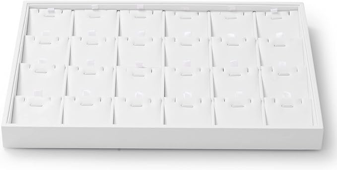 Oirlv Premium White Leather Stackable Jewelry Tray 24 Grid Jewelry Organizer Tray with Removable Inserts Cards Necklace Display Holder
