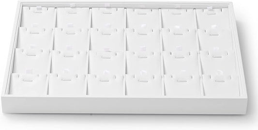 Oirlv Premium White Leather Stackable Jewelry Tray 24 Grid Jewelry Organizer Tray with Removable Inserts Cards Necklace Display Holder