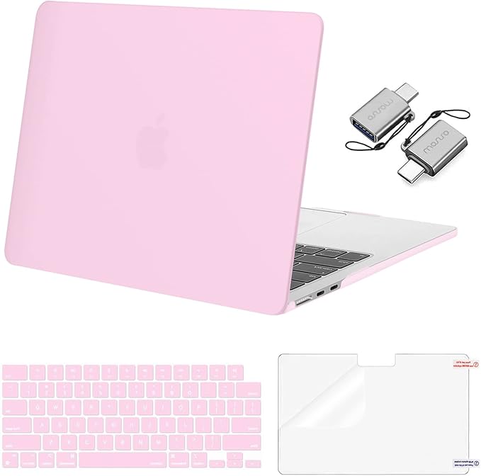 MOSISO Compatible with MacBook Air 13 inch Case 2025 2024 2023 2022 M4 A3240 M3 A3113 M2 A2681, Plastic Hard Shell&Keyboard Cover&Screen Film&Type C for MacBook Air 13.6 inch Case, Dusty Pink