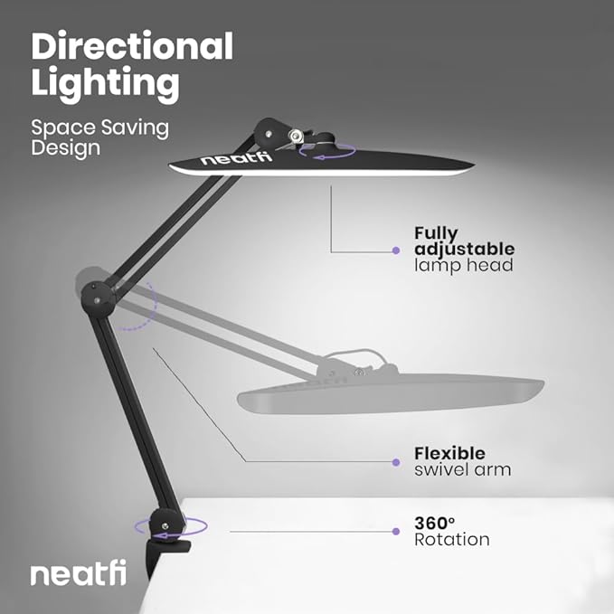 Neatfi XL 2,200 Lumens LED Task Lamp, 24W Super Bright Desk Lamp, 117 Pcs SMD LED, 4 Level Brightness, Dimmable, Task Light for Home, Office, Workbench (Non-CCT, Space Gray)