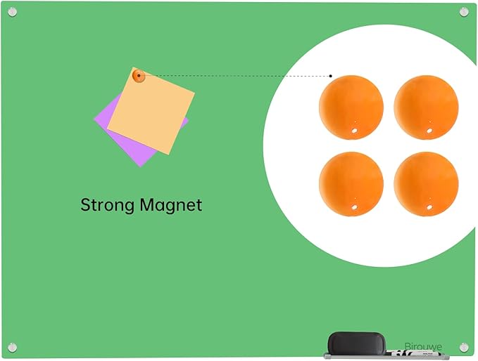 Magnetic Glass Dry Erase Board - White Board 48 x 36 Inch Wall Mounted Glass Whiteboard, Large Frameless Glass White Board for Wall Office, Home & School, Green