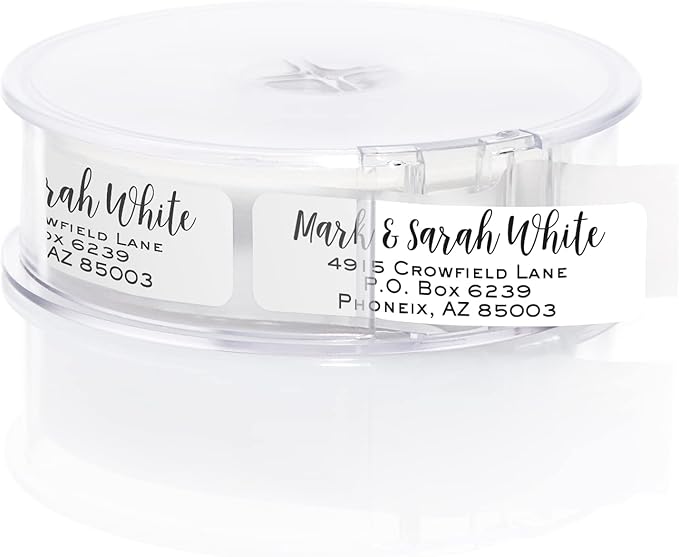 Mixed Script Font Rolled Address Labels/Roll of 250 Chic Black and White Personalized Address Labels/Designer Return Address Stickers in Elegant Plastic Dispenser
