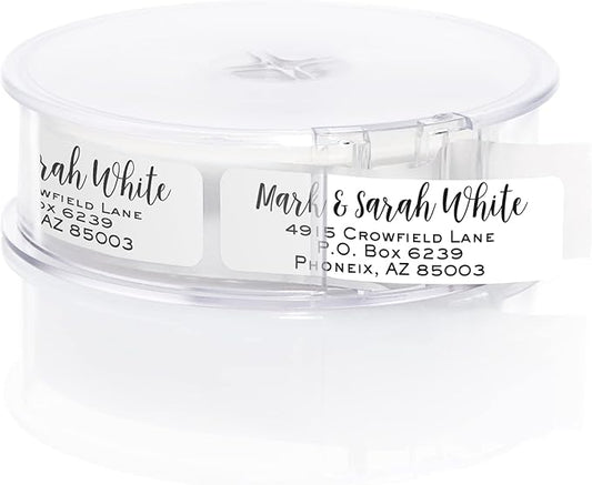 Mixed Script Font Rolled Address Labels/Roll of 250 Chic Black and White Personalized Address Labels/Designer Return Address Stickers in Elegant Plastic Dispenser