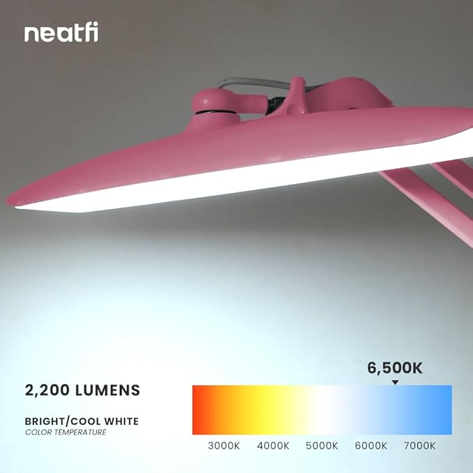 Neatfi XL 2,200 Lumens LED Desk Lamp with Clamp, 24 Watt Bright Architect Task Lamp, 20 Inches Dimmable Computer Light, Adjustable Desk Light for Home, Office, Crafts, Nails & Hobbies (Non-CCT, Pink)