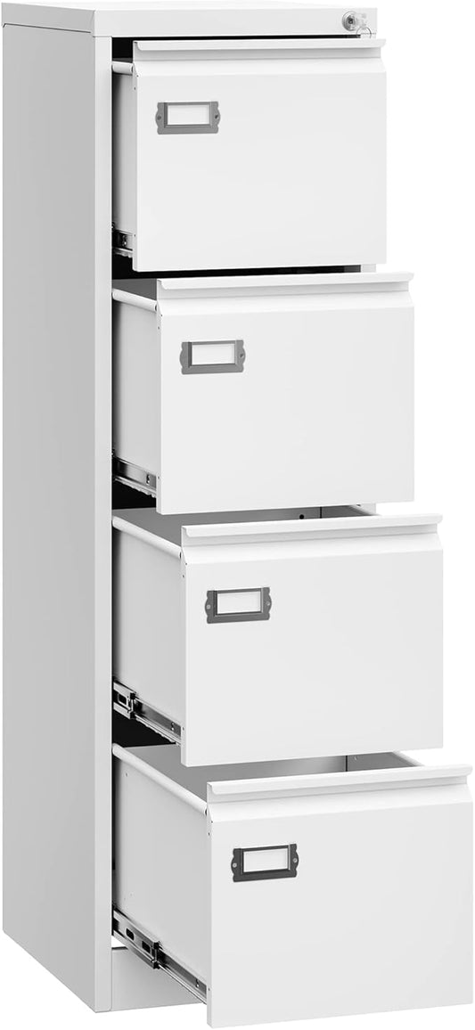 Letaya 4 Drawer File Cabinet with Lock,Metal Office Filing Cabinets for Home Office- Storage A4/F4/Letter/Legal -Assembly Required (White)