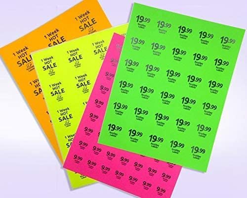 Pack of 100 Sheets, 8-1/2 x 11" Fluorescent Labels for Laser & Inkjet Printer (Orange Fluorescent, 2-1/2" Round - 12 per Page, 1200 Labels)