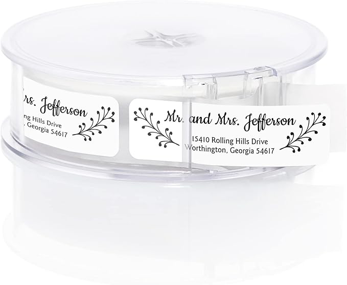 Modern Black and White Rolled Address Labels / 500 Personalized Return Address Labels/Designer Address Stickers in Elegant Plastic Dispenser