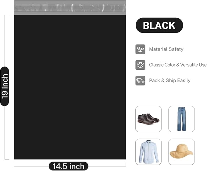 Metronic Poly Mailers 14.5x19 70000 Pack Large Shipping Bags for Clothing Mailing Bags with Strong Self-sealing Adhesive Waterproof and Tear-Proof Poly Bag Bulk in Black