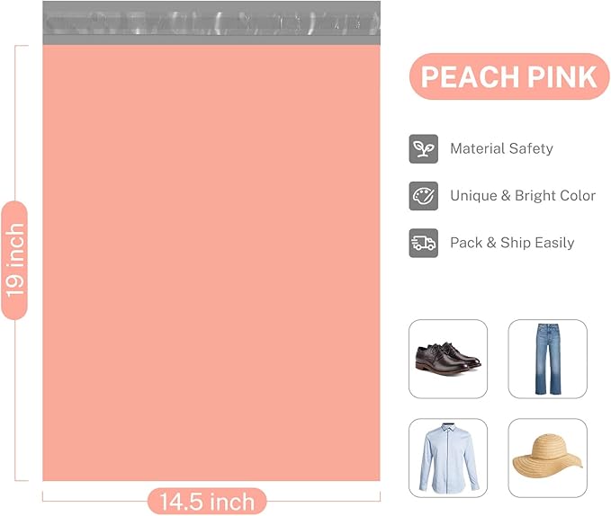 Metronic Poly Mailers 14.5x19 1000 Pcs, Medium Size Shipping Bags for Clothes, Large Poly Mailer Bags Bulk, Shipping Envelopes, Mailing Bags for Small Business, Strong Adhensive Poly Bags, Peach Pink
